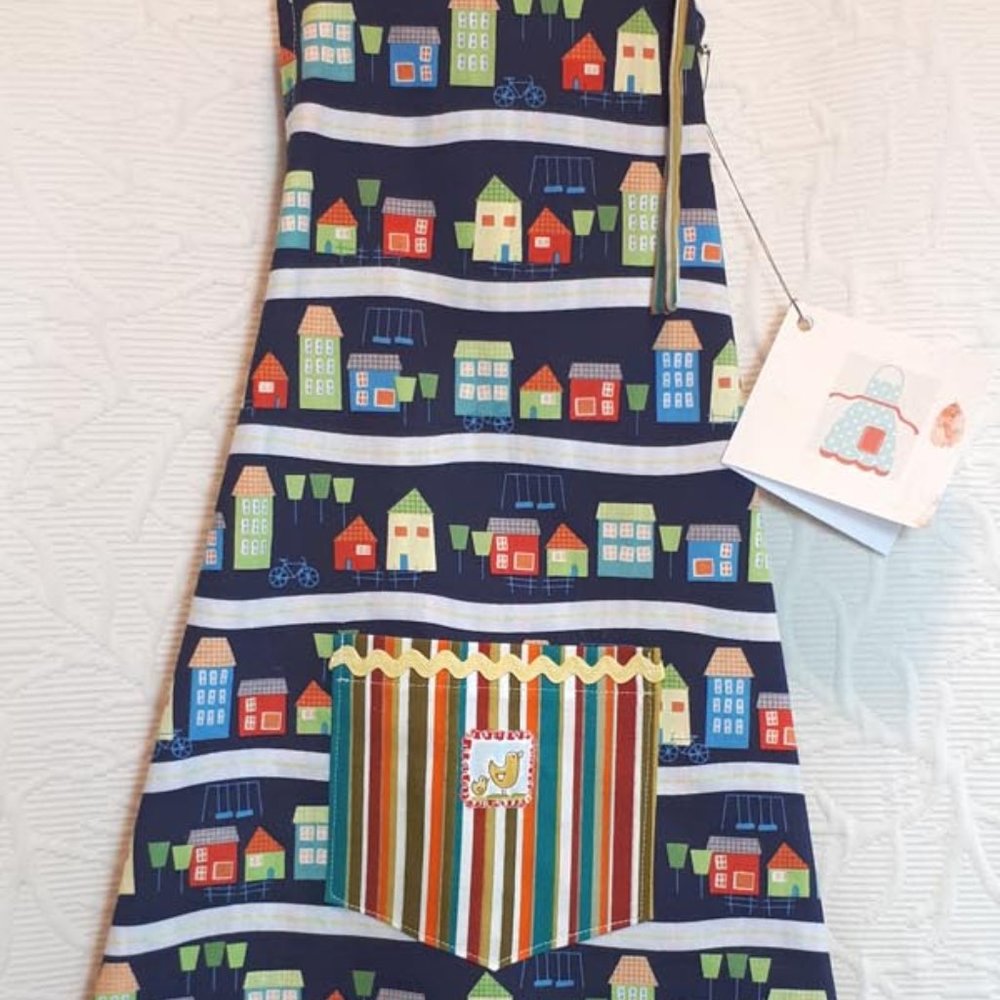 “Neighbourhood “ double sided toddler apron. Size 2-4yrs.Handmade
